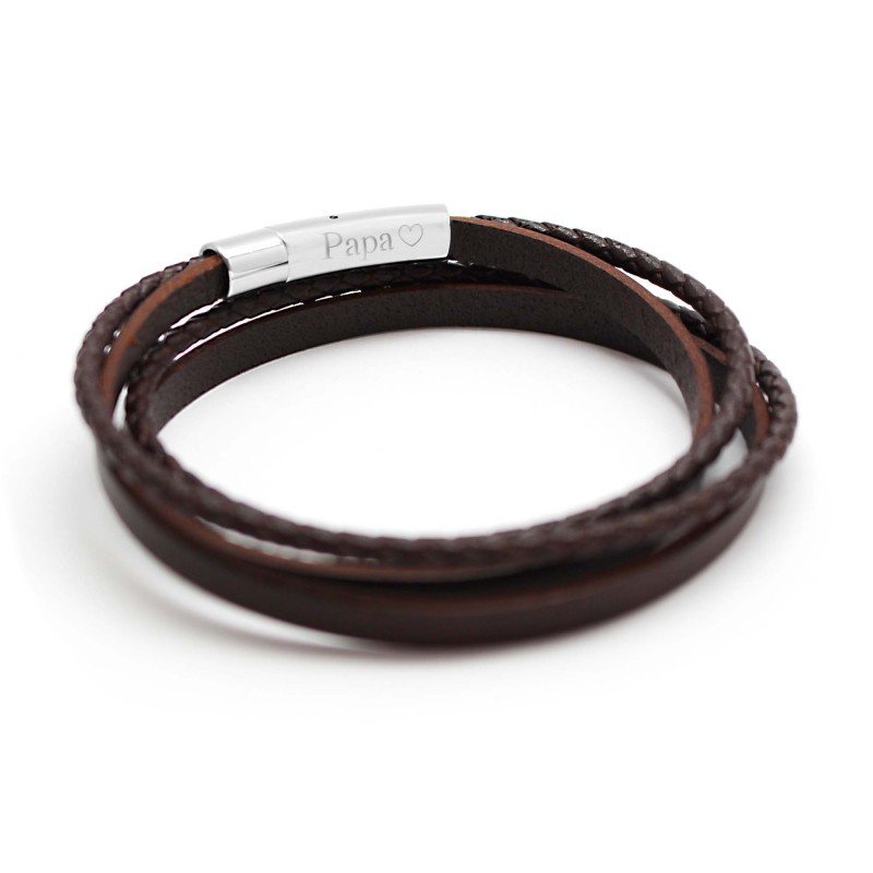 Bracelet Cuir Le Mix Marron Homme Gravure PAPA COEUR